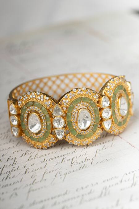 Osvag India_Gold Plated Crystals, Diamonds Polki Embellished Bangle _Online_at_Aza_Fashions