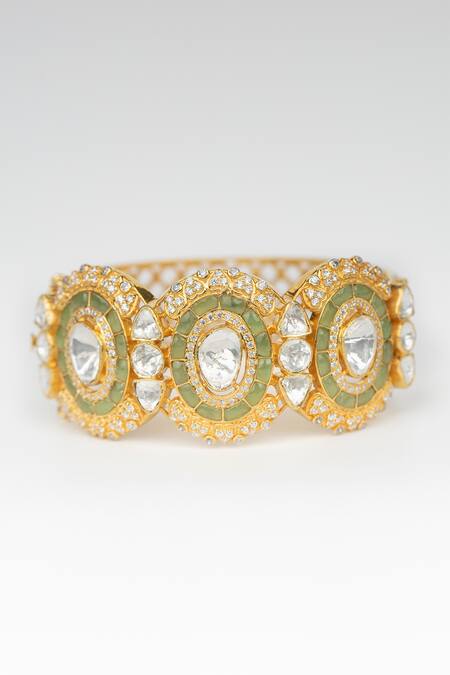 Buy_Osvag India_Gold Plated Crystals, Diamonds Polki Embellished Bangle _Online_at_Aza_Fashions