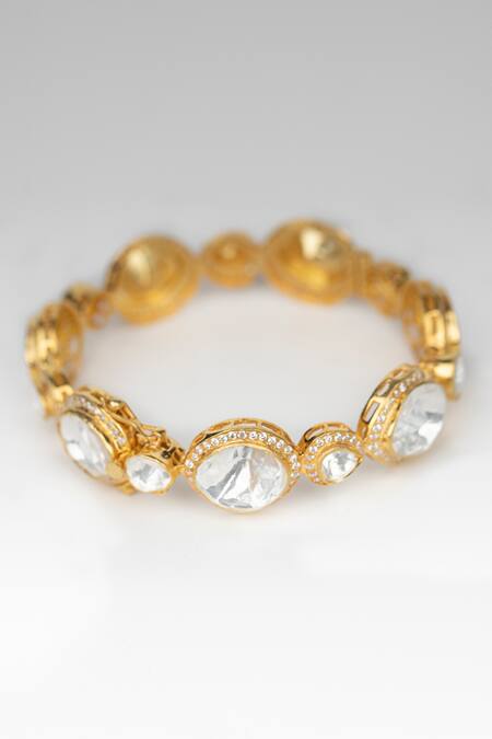 Osvag India Gold Plated Crystals, Diamonds Polki Embellished Bangle Online at Aza Fashions Osvag India_Gold Plated Crystals, Diamonds Polki Embellished Bangle _Online_at_Aza_Fashions