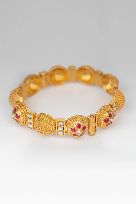 Buy_Osvag India_Gold Plated Diamonds, Stones Floral Embellished Bangle _Online_at_Aza_Fashions