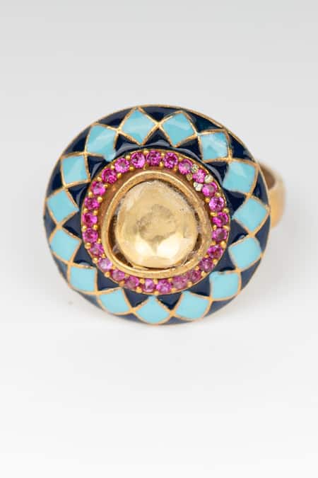 Osvag India_Gold Plated Stones Geometric Embellished Ring _Online_at_Aza_Fashions