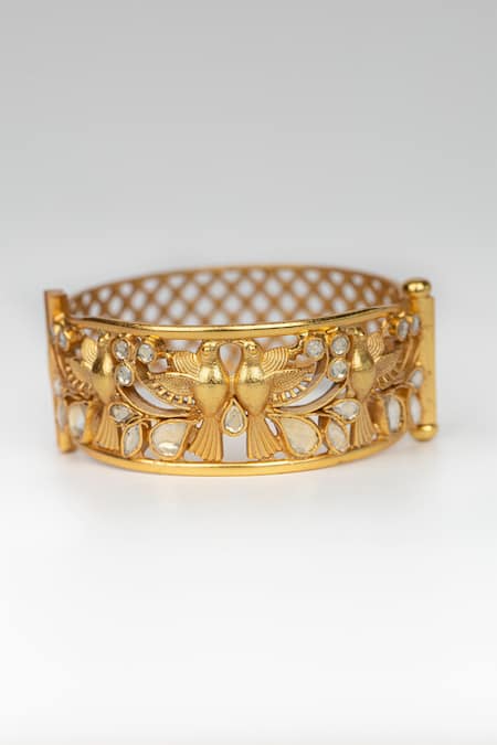 Osvag India_Gold Plated Diamonds, Crystals Bird Motif Embellished Bangle _Online_at_Aza_Fashions