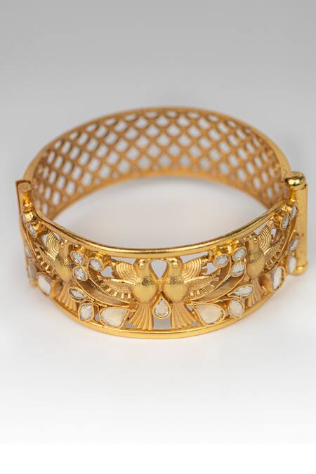 Buy_Osvag India_Gold Plated Diamonds, Crystals Bird Motif Embellished Bangle _Online_at_Aza_Fashions