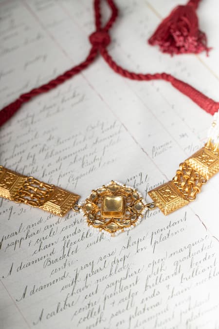 Osvag India_Gold Plated Geometric Motif Embellished Choker _Online_at_Aza_Fashions
