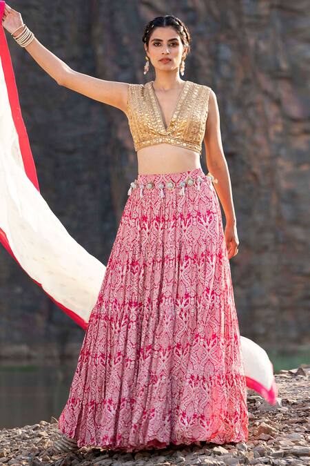 Buy Pink Floral Embroidered Beautiful Lehenga Set Online in USA – Pure  Elegance