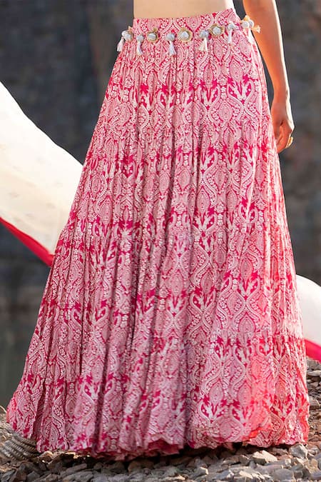 Buy_Soniya G_Pink Crepe, Chiffon Gota Patti, Embroidery, Sequins Stag Print Lehenga Set For Kids_Online_at_Aza_Fashions