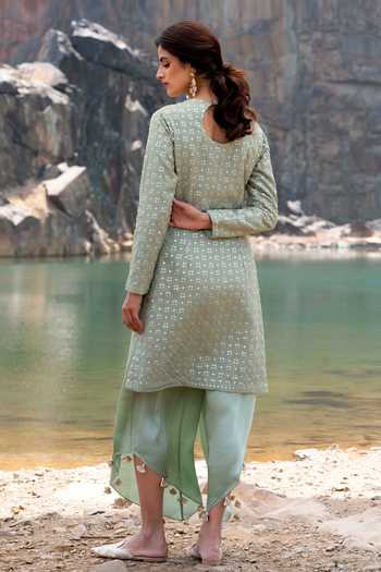 Soniya G Green Silk Sequin Work Kurta 