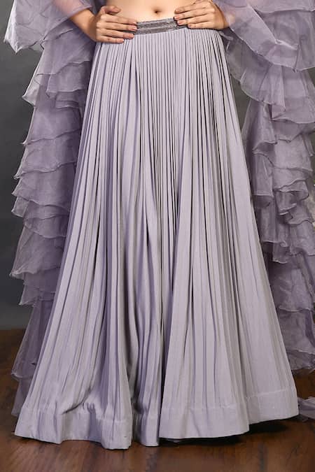 Onaya Grey Organza Cutdana, Sequins, Moti V Neck Lehenga Set With Ruffle Dupatta at Aza Fashions Onaya_Grey Organza Cutdana, Sequins, Moti V Neck Lehenga Set With Ruffle Dupatta_at_Aza_Fashions