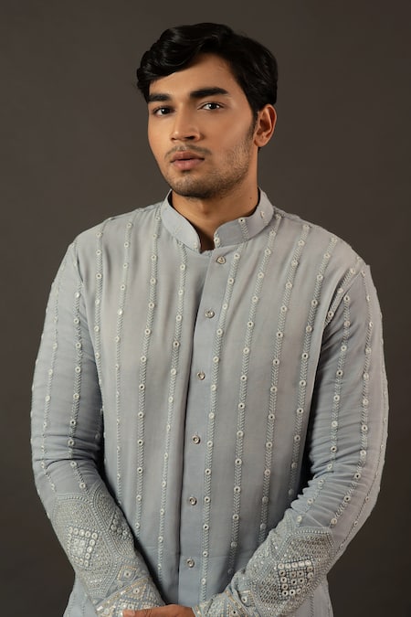 Buy_Soniya G_Blue Lucknowi Floral Motifs Kurta And Pant Set_Online_at_Aza_Fashions