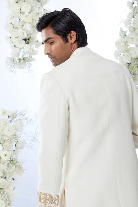 Shop_Seema Gujral_White Matka Silk Dori Sherwani Set _Online_at_Aza_Fashions