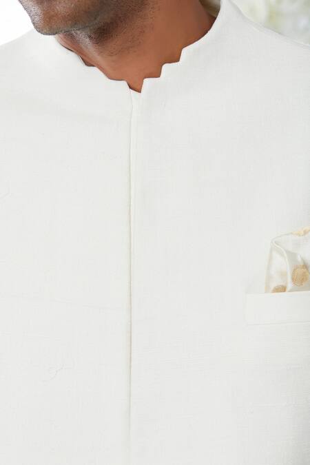 Seema Gujral_White Matka Silk Dori Sherwani Set _at_Aza_Fashions