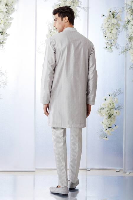 Shop Seema Gujral Grey Raw Silk Embroidered Zari Work Kurta Set at Aza Fashions Shop_Seema Gujral_Grey Raw Silk Embroidered Zari Work Kurta Set _at_Aza_Fashions