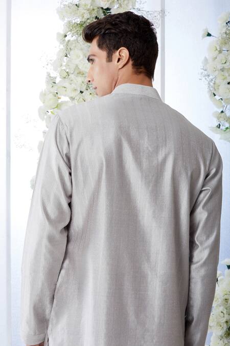 Shop Seema Gujral Grey Raw Silk Embroidered Zari Work Kurta Set Online at Aza Fashions Shop_Seema Gujral_Grey Raw Silk Embroidered Zari Work Kurta Set _Online_at_Aza_Fashions