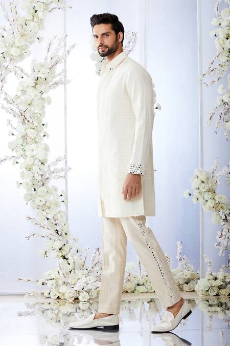 Seema Gujral_White Mirror Work Kurta Set_Online_at_Aza_Fashions