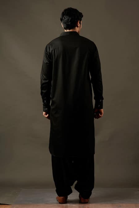 Shop_Soniya G_Black Cotton Blend Mirror Work Embroidered Pathani Set _at_Aza_Fashions