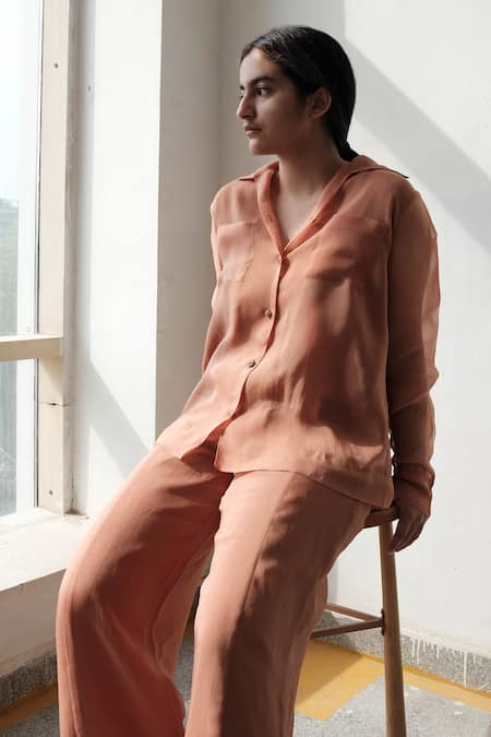 Somya Goyal Peach Super Organza Shirt Collar