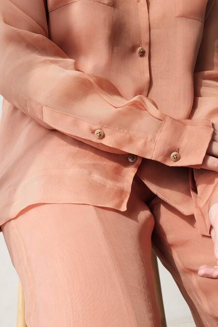 Buy_Somya Goyal_Peach Super Organza Shirt Collar _Online_at_Aza_Fashions