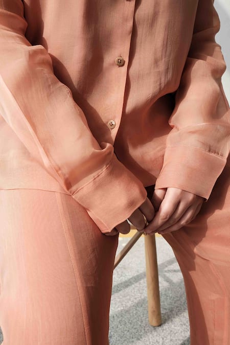 Shop_Somya Goyal_Peach Super Organza Shirt Collar _Online_at_Aza_Fashions
