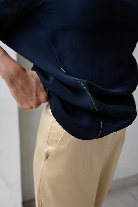 Buy_Somya Goyal_Blue Airjet 100% Viscose And Microfibre Faille- 95% Lantern Sleeved Top_Online_at_Aza_Fashions