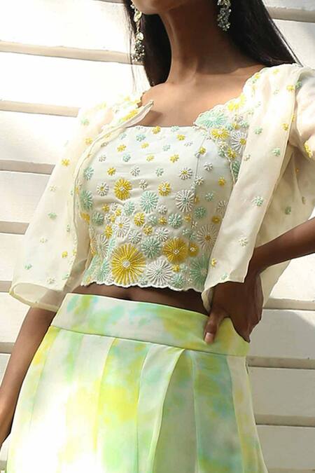 Surbhi Gupta_Green Georgette Tie-dye Pant Set  _at_Aza_Fashions