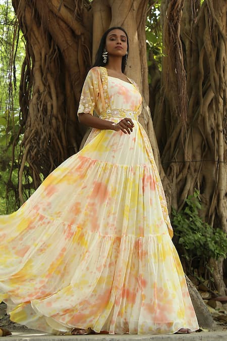 Surbhi Gupta Tie-Dye Anarkali with Embroidered Organza Jacket 