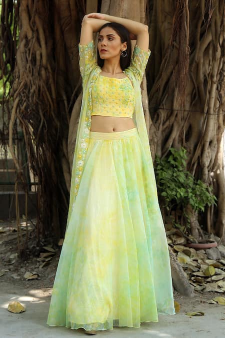 Surbhi Gupta Tie-Dye Organza Jacket Lehenga Set 