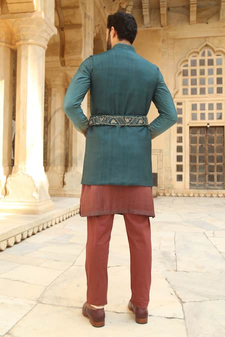 Shop_Soniya G_Blue Silk Kurta Set With Bundi _at_Aza_Fashions