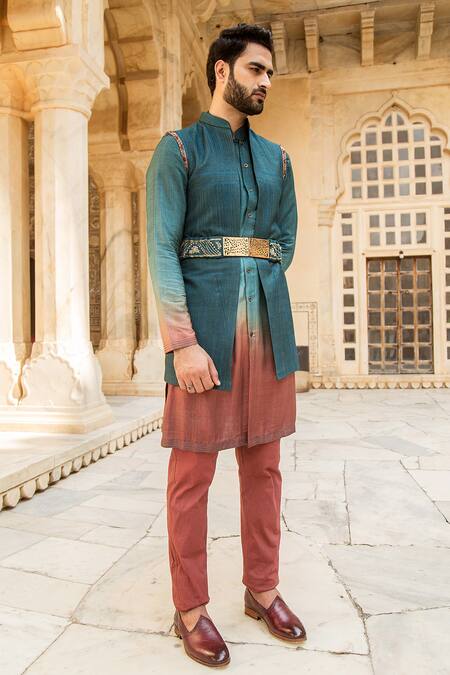 Soniya G Blue Silk Kurta Set With Bundi Online at Aza Fashions Soniya G_Blue Silk Kurta Set With Bundi _Online_at_Aza_Fashions