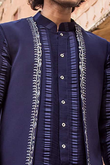 Buy_Soniya G_Blue Crepe Embroidered Bundi And Kurta Set_Online_at_Aza_Fashions