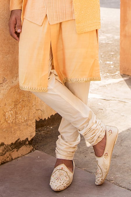Buy_Soniya G_Beige Silk Kurta Set With Jacket_Online_at_Aza_Fashions