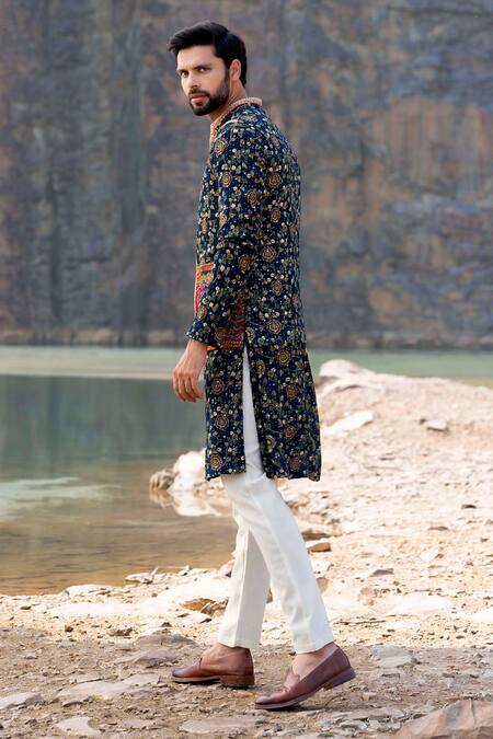 Soniya G Blue Silk Zari Work Jacket Kurta Set Online at Aza Fashions Soniya G_Blue Silk Zari Work Jacket Kurta Set_Online_at_Aza_Fashions