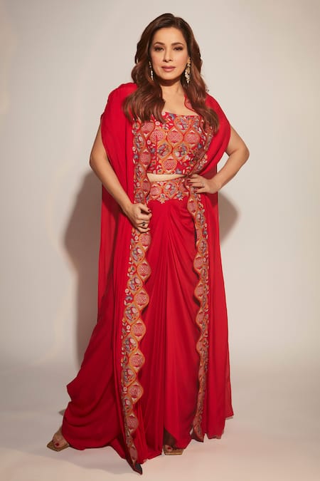 Rishi and Soujit Pleated Cape & Skirt Set 