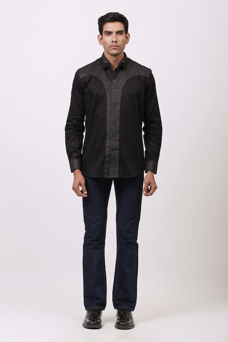 Cosa Nostraa Contrast Metallic Panelled Shirt 