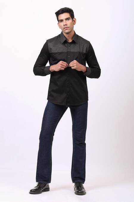 Cosa Nostraa Contrast Metallic Panelled Shirt 