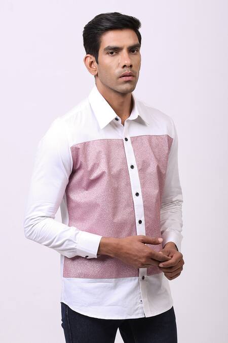 Cosa Nostraa_Black Giza Cotton, Premium Glitter Contrast Panelled Shirt _Online_at_Aza_Fashions