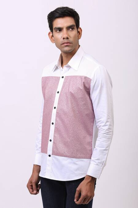 Buy_Cosa Nostraa_Black Giza Cotton, Premium Glitter Contrast Panelled Shirt _Online_at_Aza_Fashions