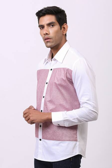 Shop_Cosa Nostraa_Black Giza Cotton, Premium Glitter Contrast Panelled Shirt _Online_at_Aza_Fashions