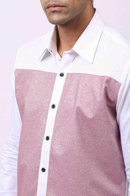Cosa Nostraa_Black Giza Cotton, Premium Glitter Contrast Panelled Shirt _at_Aza_Fashions