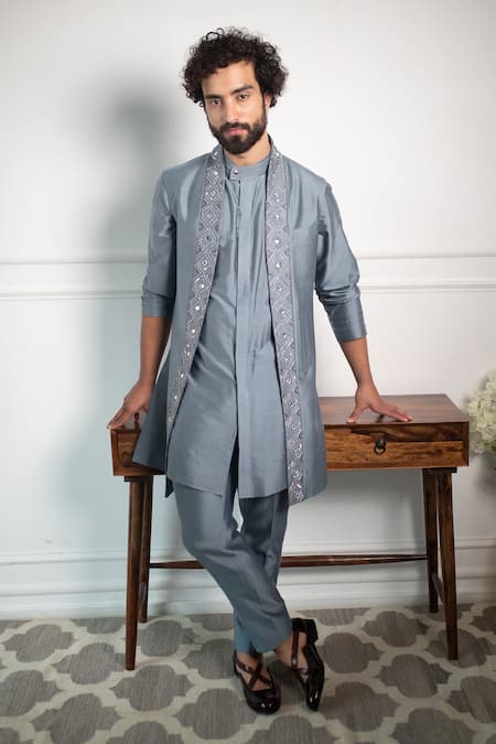 Contrast By Parth Embroidered Jacket & Kurta Set 