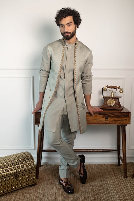 Buy Green Quilted Jacket And Pant Set For Men by Contrast By Parth ...