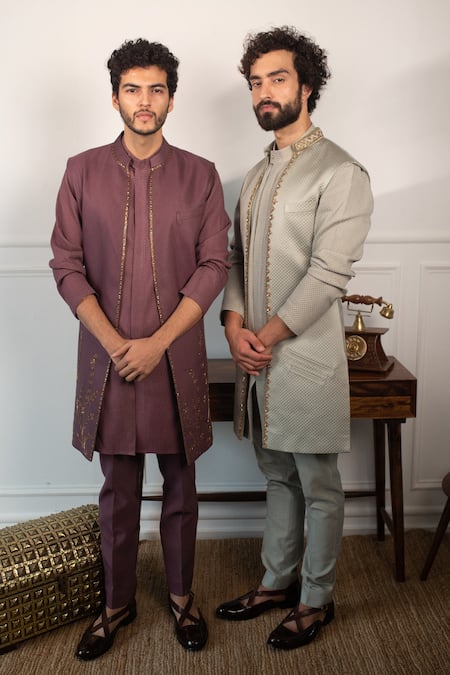 Buy Contrast By Parth Purple Textured Jacquard Jacket And Woven Kurta Set Online at Aza Fashions Buy_Contrast By Parth_Purple Textured Jacquard Jacket And Woven Kurta Set _Online_at_Aza_Fashions
