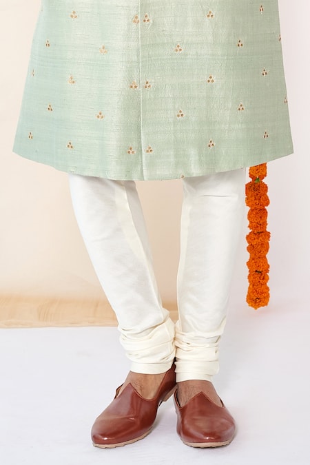 Buy_Tisa - Men_Green , Cotton Embroidered Sherwani Set_Online_at_Aza_Fashions