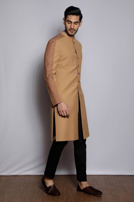 Tisa - Men_Beige Embroidered Sherwani _Online_at_Aza_Fashions