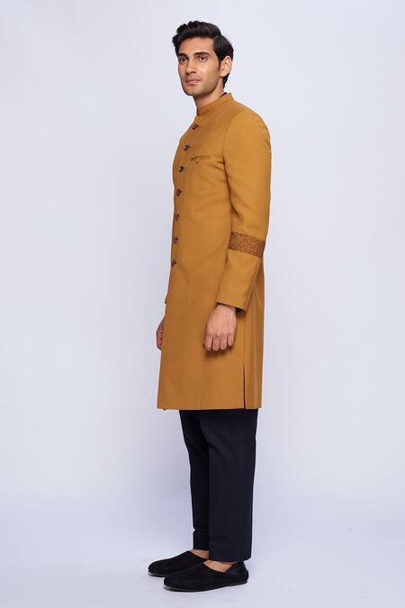Tisa - Men_Yellow Embroidered Sherwani _Online_at_Aza_Fashions
