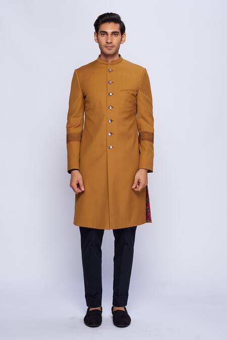 Buy_Tisa - Men_Yellow Embroidered Sherwani _Online_at_Aza_Fashions