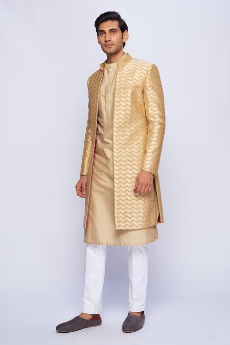 Buy_Tisa - Men_Beige Silk Embroidered Sherwani _Online_at_Aza_Fashions