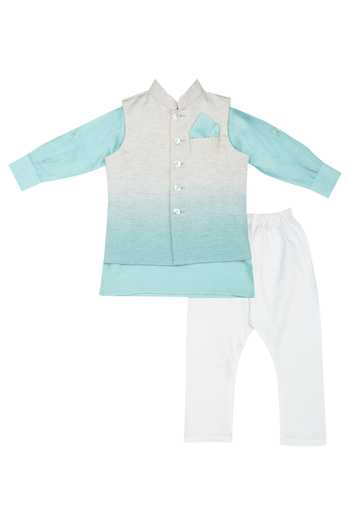 Buy Little Stars Blue Shaded Nehru Jacket And Kurta Set at Aza Fashions Buy_Little Stars_Blue Shaded Nehru Jacket And Kurta Set_at_Aza_Fashions