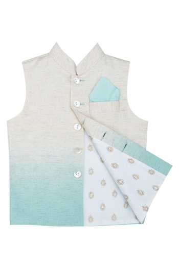 Little Stars Blue Shaded Nehru Jacket And Kurta Set Online at Aza Fashions Little Stars_Blue Shaded Nehru Jacket And Kurta Set_Online_at_Aza_Fashions