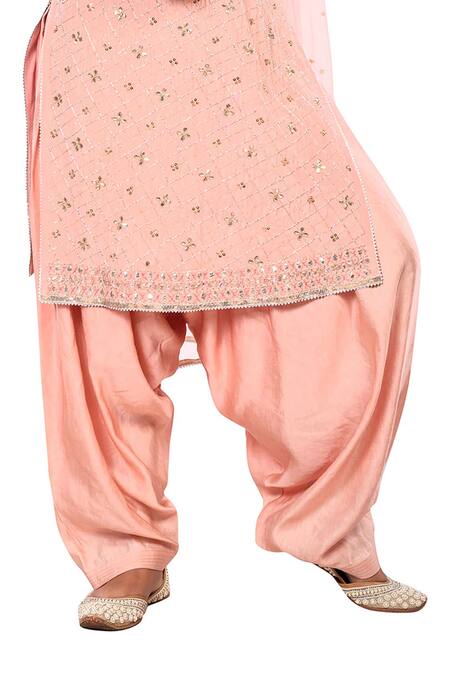 Debarun_Pink Crepe Embroidery Gota Leaf Neck Kurta Patiala Set  _at_Aza_Fashions