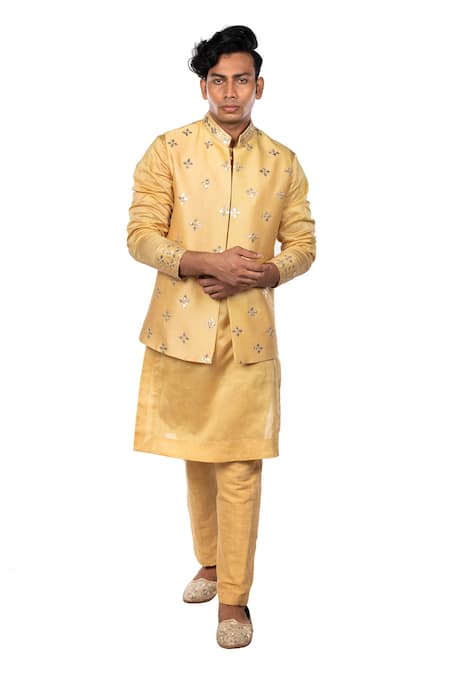 Debarun Cotton Tussar Embroidered Bundi & Kurta Set 